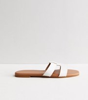 New Look White Faux Croc Sliders